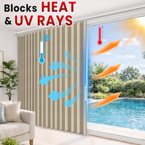 Image of AJAZZ Blackout Accordion Door Curtain 1 Panel 98 inchx78 inch Cream Yellow - Magnetic Folding Room Divider, No-Drill Sliding Patio Closet
