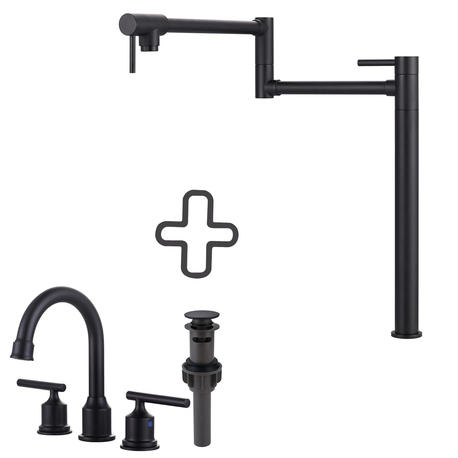 Jnfidosr Black Pot Filler Faucet Deck Mount Stove Faucet, And 2 Handle Bathroom Faucet Matte Bathroom Sink Faucet