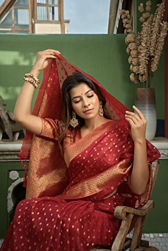 Image of Vardha Women's Art Silk,Silk Saree with Banarasi Weave and Unstitched Matching Blouse Piece | Sari for Women