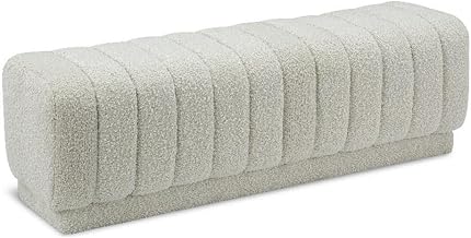 Meridian Furniture 150Cream Heathrow Collection Modern | Contemporary Ottoman/Bench with Rich Cream Boucle Fabric and Deep Channel Tufting, 52" W x 16" D x 16" H, Cream