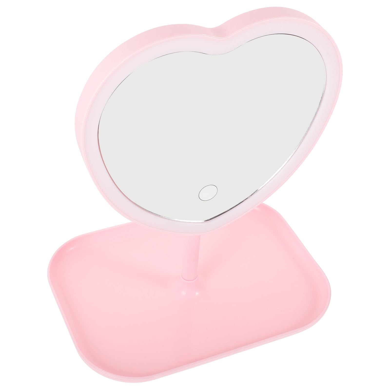 Miroir de maquillage de table cœur LED rose rechargeable USB avec socle compact