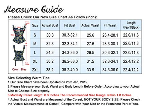 Charmian Women's Renaissance Lace Up Jacquard Floral Printed Vintage Boned Bustier Corset With Garters Blue Xx-Large #TOP6