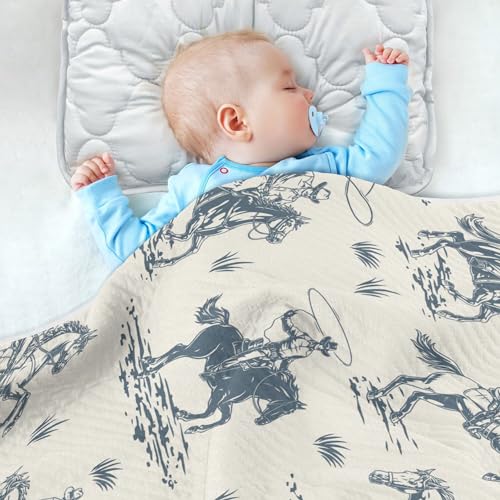 Image of Cowboys Horse Western Baby Blankets Soft Warm Crib Stroller Blanket for Toddler Newborn Girls Boys 30x40in