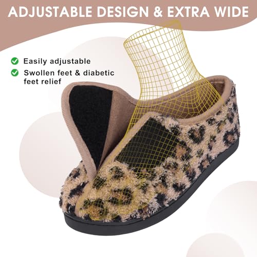 Image of Git-up Women Soft wide Slippers Memory Foam Closed Toed Diabetic Arthritis Edema House Slippers