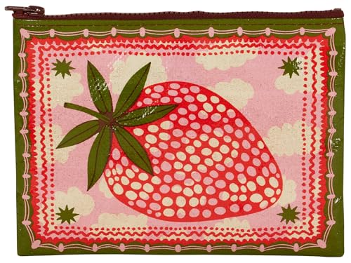 Blue Q Zipper Pouch Cosmetic Bag for Women Travel and Everyday Essentials Purse Accessory Storage for Makeup or Toiletries Made from 95% Recycled Plastic Strawberry 7.25 h x 9.5 w