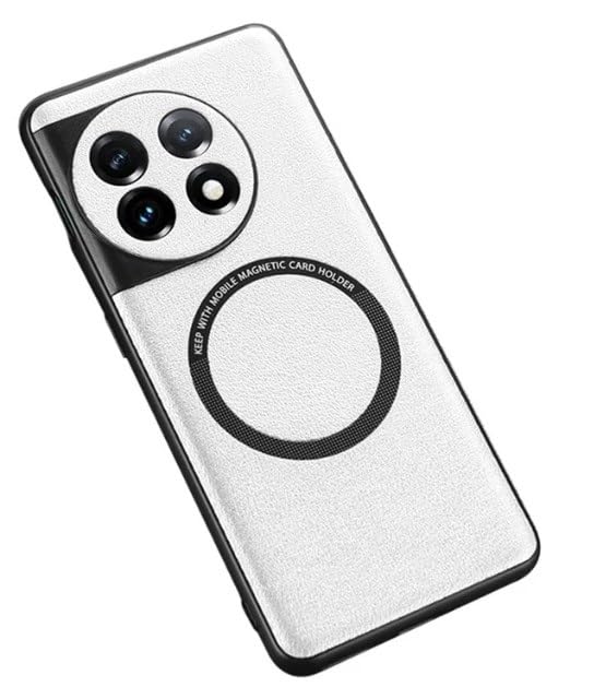 HIGAR Back Cover for Oneplus 12, Shockproof PC + PU Leather Back case (Silver)