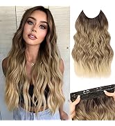 MORICA Invisible Wire Hair Extensions - 20 Inch Ombre Blonde Long Wavy Synthetic Hairpiece with T...