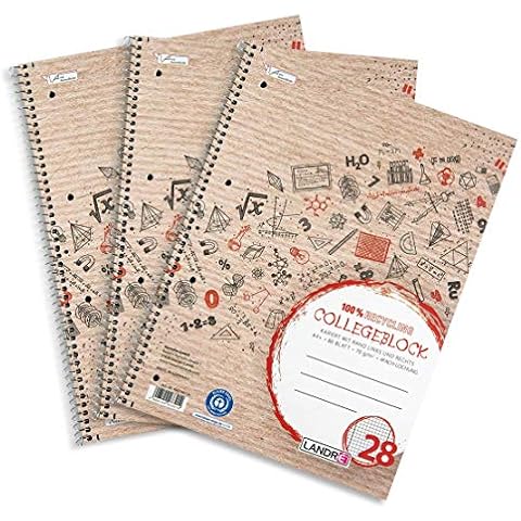 Landré 400153863 College Notepad A4 Recycled Squared 80 Sheets Pack of 3 Cover