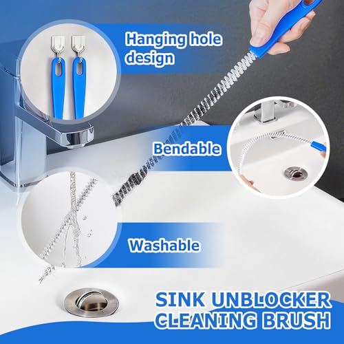 Quelcc 2 PCS Abflussbürste, 60cm Abflussreiniger Bürste, Reinigungsbürsten für Abwasserkanäle, Abflussreiniger Sticks, Abflussreiniger Haare für Kanalisation,Küche,Waschbecken,Badewanne