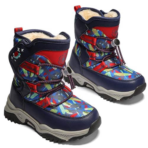 WUIWUIYU Kids Boys Girls Outdoors Lightweight Thick Fur Lined Hook&Loop Antislip Winter Snow Boots Cute Booties4