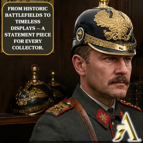 Image of AnNafi German Pickelhaube Spike Helmet, Leather Pickelhaube Imperial Prussian Helmet, Brass Military Officer Men's Costume, WWI & WWII Helmets Replica LARP Re-Enactment Party Cosplay Costumes