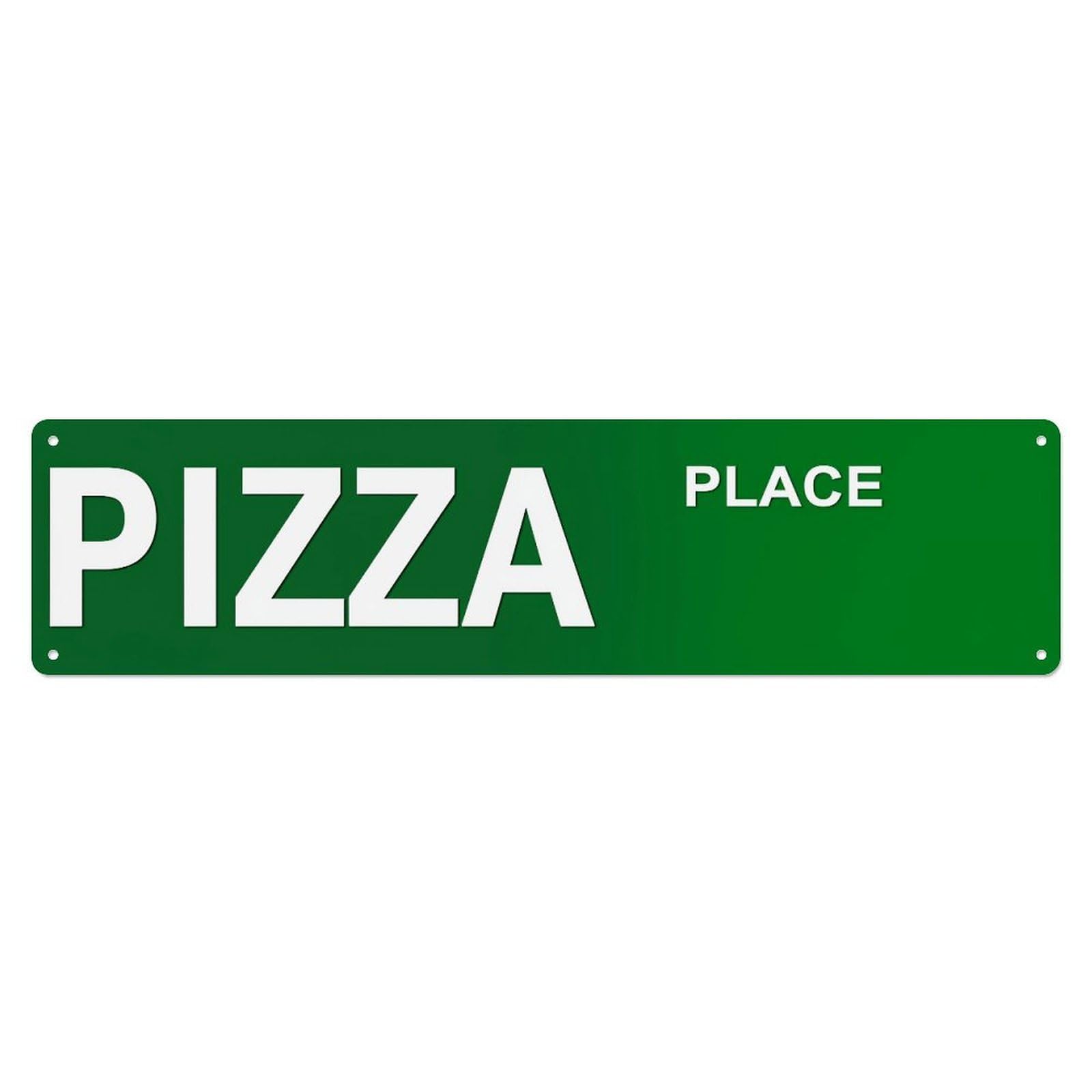 Green Background White Text Pizza Place Vintage Metal Tin Sign Retro Wall Decor for Home Bar Garage Cafe, Indoor & Outdoor Decorative，Metal Poster, 4x16 Inch