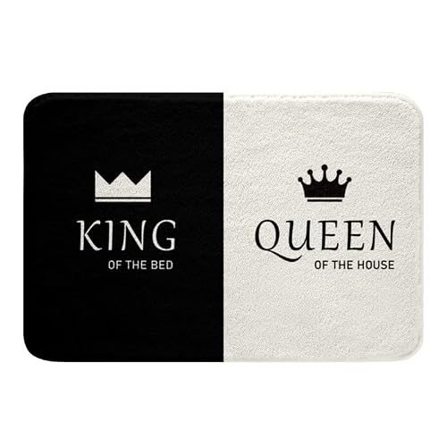 Crown Queen and King Bath Mats His and Hers Matching Couple Bathroom Rug Mat Lover Romantic Valentine's Day Presents Area Rug Carpet Black and White Super Absorbent Floor Mats Home Decor 20"