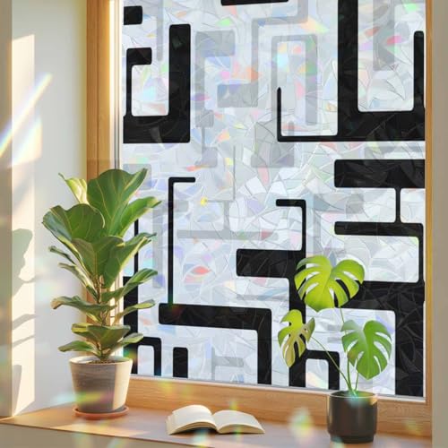 Vinilo decorativo para ventana opaco con franjas geométricas negras 17.7x39.3 in