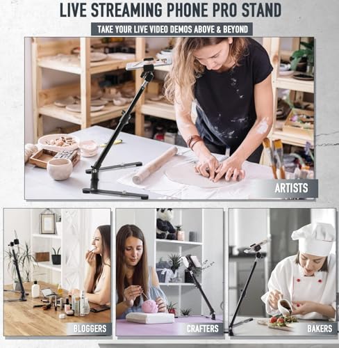Image of LikeStar Adjustable Overhead Phone Stand and Mobile Bracket for Recording, Streaming & Tutorials - Foldable Tripod Mount Holder for Desk, Drawing, Crafting, Cooking, DIY Videos, and Online Teaching