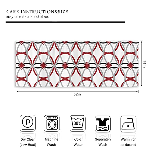 Cinbloo Red Grey Valances Abstract Geometric Curtains 52Wx18H Inch Rod Pocket Modern  Spiral Geo Trellis Pattern Retro Circle Artistic Printed Living Room Window Drapes Treatment Fabric 1 Panel #TOP3