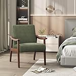 Yaheetech Corduroy Accent Chair, Mid-Century Modern Armchair with Solid Wood Legs, Reading Leisure Chair with High Back for Living Room Bedroom Waiting Room Dark Green - Image 4