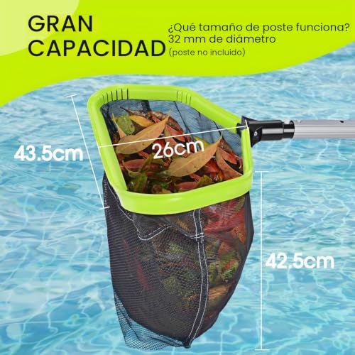 Miniatura 4 de Weldun Red Para Piscina, Red Recogehojas Para Piscina Con Bolsa Profunda De Doble Capa, Marco De Aluminio Resistente, Red De Rastrillo Para Hojas Con Malla Fina, Verde Sin Vara