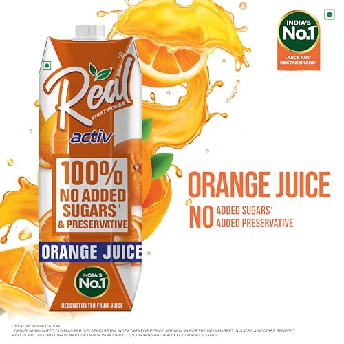 Image of Real Activ Orange Fruit Juice - 1L | 100% No Added Sugars & Preservatives | Rich In Vitamin C | Goodness Of Best Oranges | Tasty, Refreshing & Energizing Fruit Drink