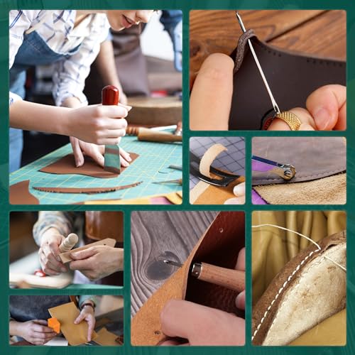 Foto de 386 herramientas avanzadas de costura de cuero y suministros con organizador de transporte, herramientas de estampado, agujas y remaches, kit perfecto para costura, perforación, corte, costura, cuero, (imagen 5)