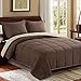 Homelike Moment Queen Comforter Set Brown, Comforters Queen Size Set Lightweight Reversible Down Alternative Bed Comforter Full Size Soft, All Season 3 Pieces Sets Brown/Beige