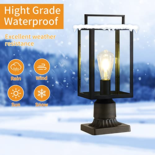 Smeike Outdoor Post Light Fixtures, Exterior Post Lantern Pillar Light, Led Outdoor Post Light Pole Lantern Lighting Fixture With Pier Mount Base, Matte Black Finish Lamp For Patio Garden #TOP3