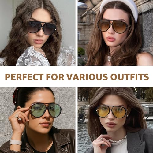 TJUTR Oversized Aviator Sunglasses for Women & Men, Retro Luxury Designer Sunglasses Big Shield Shades with UV Protection2