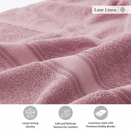 Image of LANE LINEN 100% Cotton Large Bath Towels Set of 4 (30 inchx60 inch) - Zero Twist, Mercerized Cotton Bathroom Towel 4 Pack - Quick Dry, Soft & Absorbent Large Towels Set - Oeko Tex Certified - Wishful Mauve