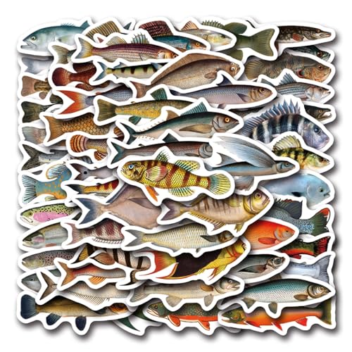55PCS Funny Fish Stickers Vinyl Waterproof Sticker forTeens Teachers Guitar Water Bottles Laptop Phone Deep Sea Fish Stickers Fishing Decals Pack for Party Supplies Sticker Collectors(Fishs)