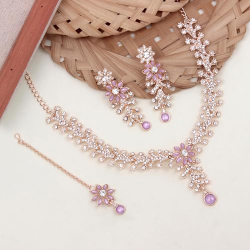 Image of Atasi International Diamond Necklace Jewellery Set for Women with Earrings and Maang Tikka for Wedding, Party, Engagements & Festivals
