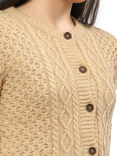 Image of Kalt Women Sweater for Winters Woolen Acrylic Full Sleeve Round Neck Cable Design Cardigan Sweater