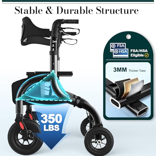 Image of Foldable Rollator Walkers for Seniors with Seat and Backrest