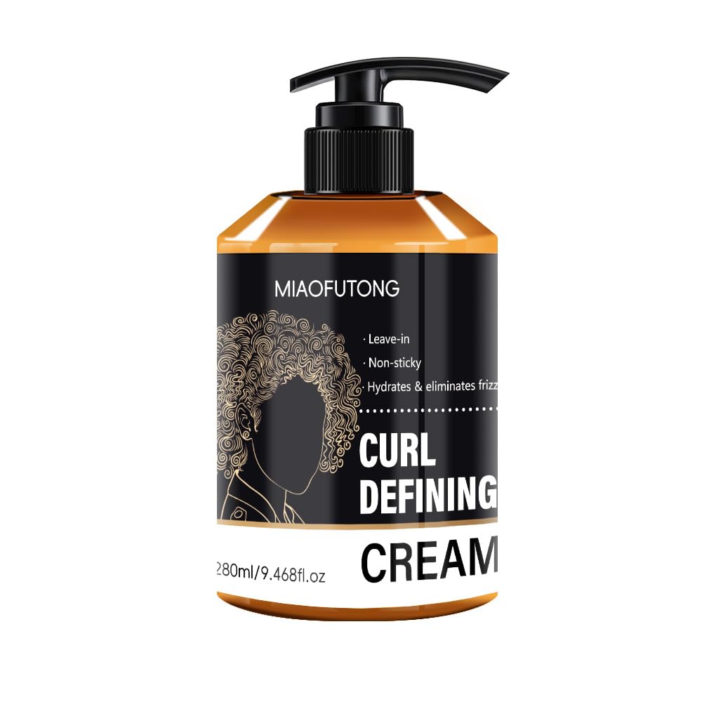 Black Castor Oil Curling Cream for Wavy, Curly, Medium to Coarse Hair, Moisturizing Anti-Frizz Hair Styling Cream, 3.53oz (280ml)