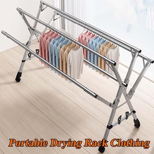 Clothes Drying Rack for Laundry, Efficient Laundry Rack with Wheels, Free of Installation Adjustable Stainless Steel Garment Rack, Heavy Duty Stainless Steel Clothes Rac