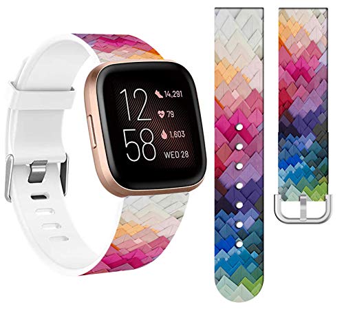 Bands for Fitbit Versa 2 Silicone & Cisland Soft Thin Slim Print for Women Strap Replacement Compatible with Fitbit Versa/Versa 2/Versa Lite/SE Small + Rainbow Art