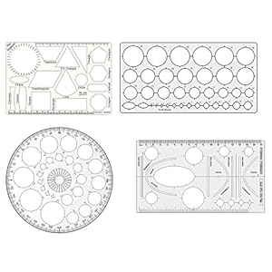 DREAM XPLORE Plastic Circle Master (35 Circles), Pro Circle (25 Circles), Hyperbola- Parabola Template, Geometry Template (16 Shapes), Drafting Scale Ruler (Set of 4)