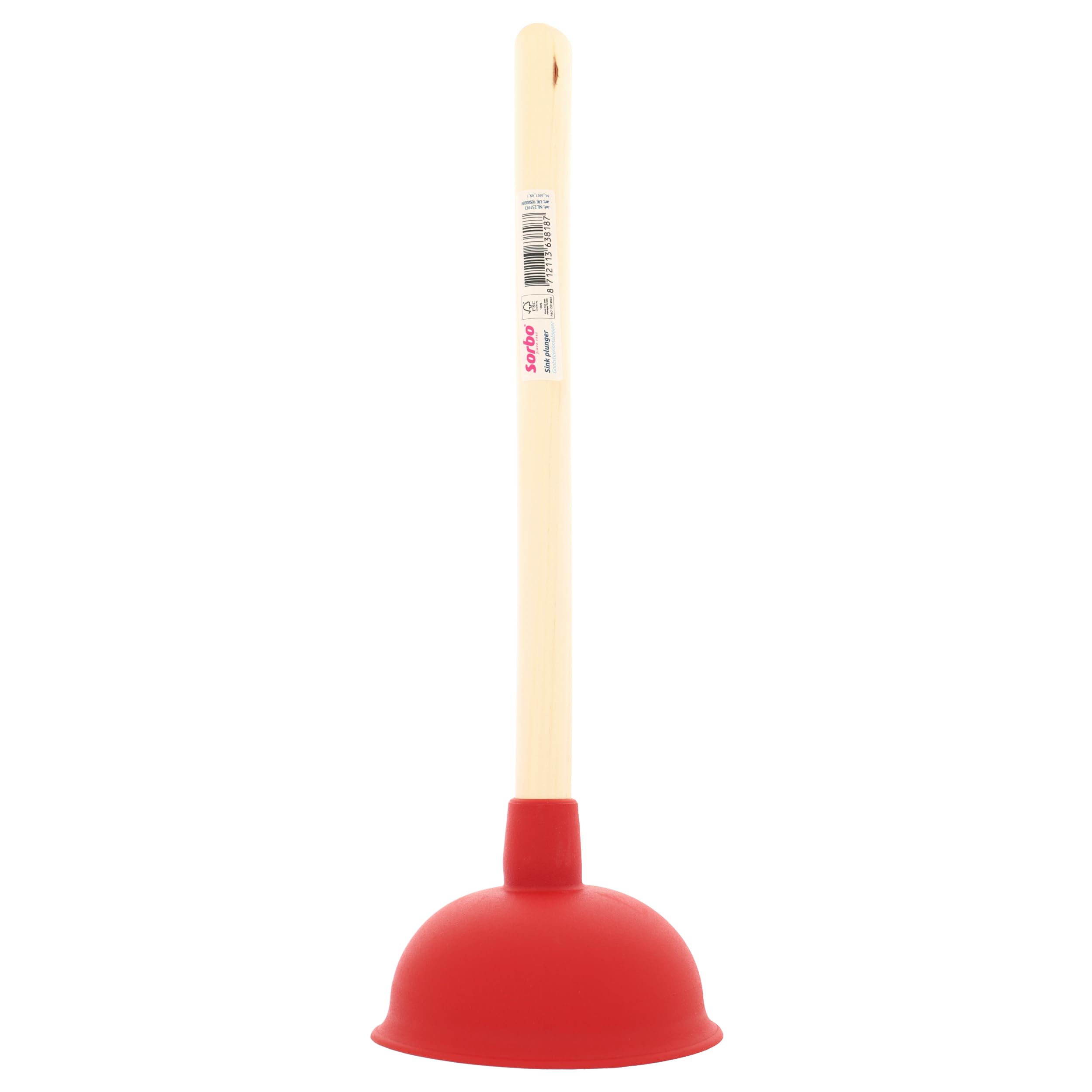 Sorbo Środek do czyszczenia odpływu – Ø 14 cm przyssawka z naturalnej gumy – 40 cm drewniany uchwyt – do zatkanych zlewów, umywalek i toalet – skuteczny przepychacz do łazienki i kuchni – wytrzymały i