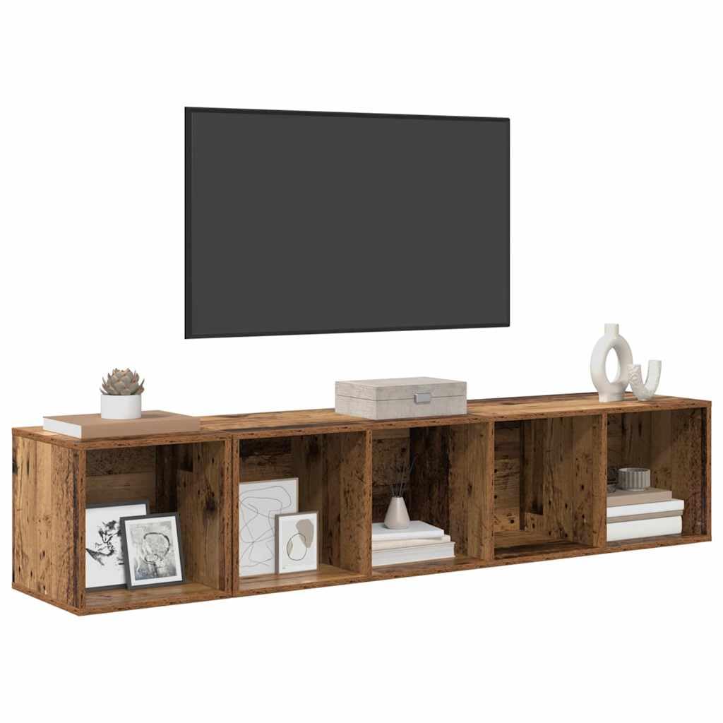 Set di mobili per TV, montaggio a parete, 2 pezzi, effetto legno