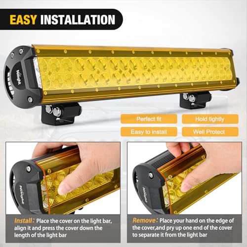 Image of Nilight 20 Inch LED Light Bar Cover Yellow Color | Protective Durable Polycarbonate Lens, Waterproof Dustproof Scratch-Proof for Double-Row Off Road Driving Lighting