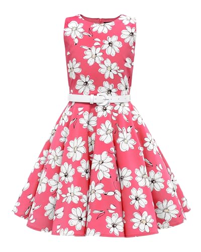 BlackButterfly Kids 'Audrey' Vintage Daisy 50's Girls Dress (Pink Floral, 7-8 Years)
