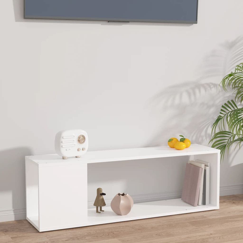 Mobile per TV in legno bianco, 100 x 24 x 32 cm, con 2 ripiani, per soggiorno, camera da letto, ufficio, salvaspazio, robusto, facile da pulire, adatto come contenitore per DVD, CD