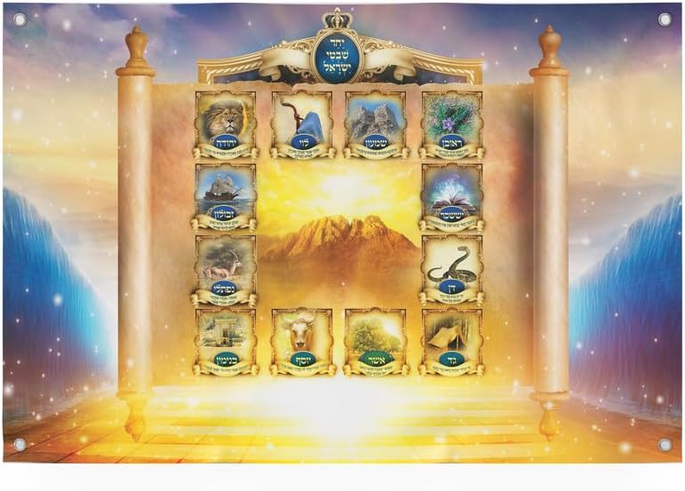 Twelve Tribes of Israel Poster – Sukkah Decorations with Biblical Symbols – Mural-Style Art for Sukkot, Rosh Hashanah, Yom Kippur – 20x28 and 24x34 Inches, UV-Proof, Made in USA
