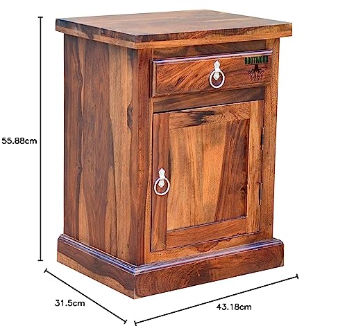 Image of Sheesham Solid Wood Bed Side Table (Finish Color - Natural Brown)
