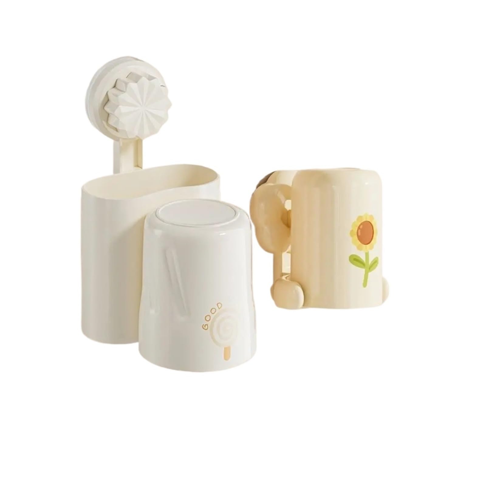 For Viajes en casa, Estante for Pasta de Dientes Impermeable montado la Pared, Soporte for Cepillo con Ventosa extraíble, Organizador baño plástico(Beige)