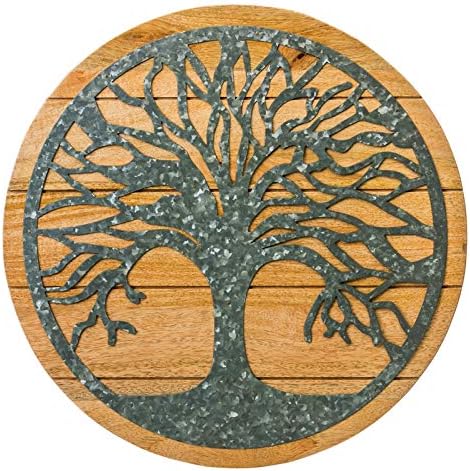 Cape CraftsmenModern Farmhouse Round Tree of Life Shaped Wood and Metal Wall Decor - 20 x 1 x 20 Inches Cottage Style Decoration for Homes, Apartments, Yards and Gardens