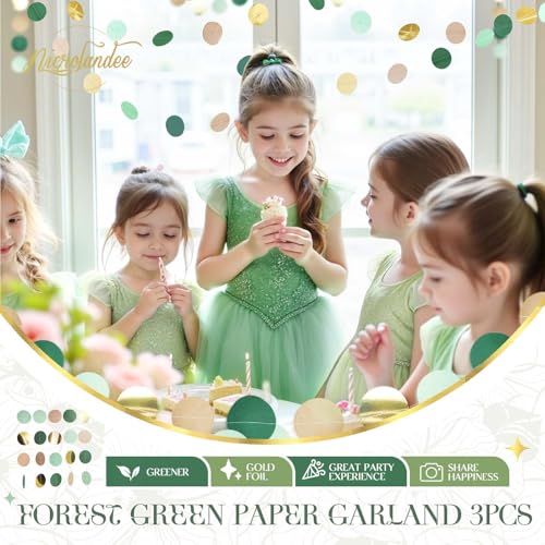 Image of NICROLANDEE Wedding Party Decorations - 3 Pack Sage Green Dots Paper Garland String Hanging Backdrop for St Patricks Day Rustic Wedding, Neutral Baby Shower, Vintage Party, Birthday, Engagement
