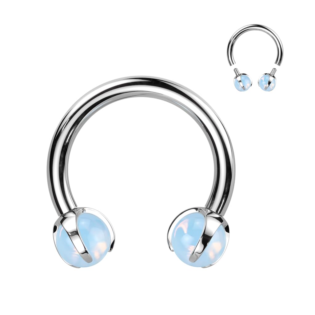 Paula & Fritz® Hufeisen UNIVERSAL Natur-Stein Circular Barbell Brustwarzen-Piercing Titan-IUM Grad 23 1,2-mm Stab-Dicke 3-mm Kugel-größe Set Septum