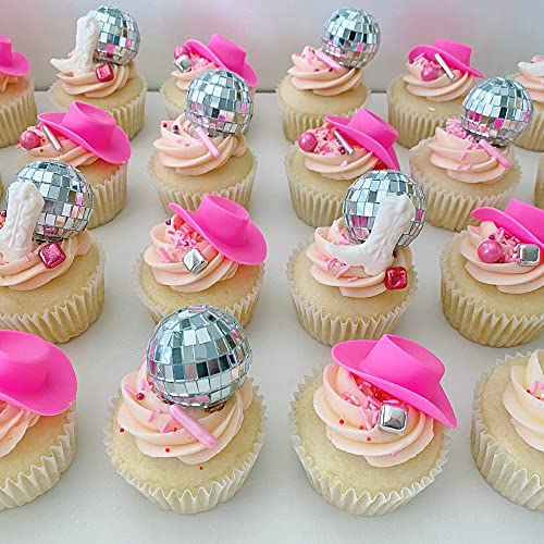 40 Pcs Disco Ball Cake Decorations 20 Pcs Disco Ball Cupcake Toppers 20 Pcs Pink Cowboy Hat Cake Toppers Disco Theme Cake Picks Mini Western Cowgirl Hat Cake Toppers For Disco 1970S Theme Party Favor #TOP6