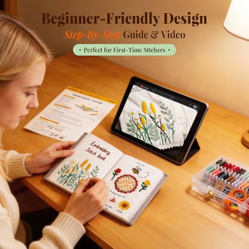 Image of CYANFOUR 2026 New Embroidery Stitch Book Kit for Adults Beginners, Cross Stitch Kit with Step-by-Step Guide and Video, Threads and Needles, Portable Crafts Gift for Adults