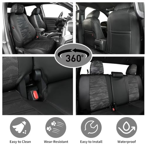 Image of EKR Tacoma Leather Car Seat Covers Custom Fit for Toyota Tacoma 2012 2013 2014 2015 (Regular Seats) - Truck Seat Covers Full Set,Faux Leather(Black /Gray Camo A122)